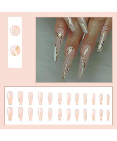 Luvadeyo 24 PCs Press On Nails Medium White French & Swirl Designs | Acrylic Fake Nails with Glue for Women The Pink Wave - Buy Online on SooperMarket.com