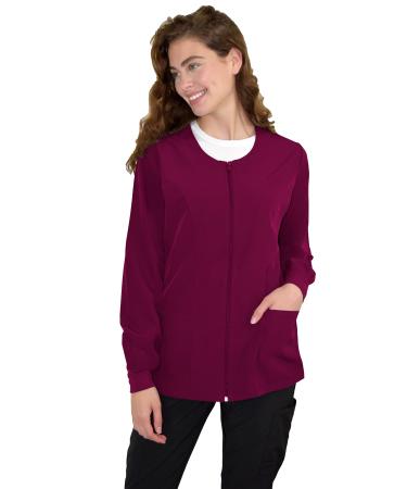 Green Town Women's Zip Front GT Performance Warm-Up Scrub Jacket Large Wine/Berry