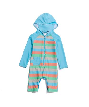 BONVERANO Baby Boys Swimsuit Toddler Bathing Suit Zip-up Full-Zip Hoodie One Piece Swimwear with UPF 50+ Sun Protection 12-18 Months Childishly