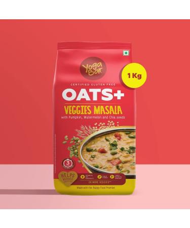 Yogabar Veggie Masala Oats 1Kg | Gluten-Free, Non-GMO Diet Food | With Pumpkin, Watermelon, and Chia Seeds | Helps Reduce Cholesterol | Ideal for Weight Loss - Buy Online on SooperMarket.com