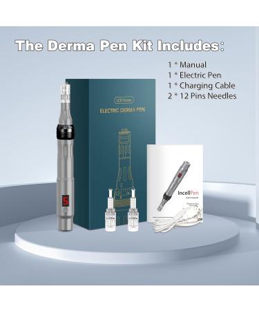 Derma Pen Hair Beard Growth INCELLICE Microneedling Pen 0.25-2.0mm Adjustable 5 Speeds Wireless Use Professional Electric Beauty Pen for Face Skin Care with 2 Replacement Cartridges and USB Charger Dermapen P40-Gery - Buy Online on SooperMarket.com
