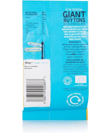 Montezuma's Organic Milk Chocolate Buttons - 37% Cocoa, Gluten Free - 180g Bag - Buy Online on SooperMarket.com