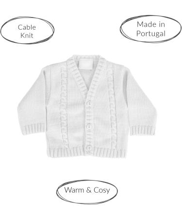 Baby Boys Winter Knitted Cardigan | Cable Knit Knitwear | Made in Portugal | White 12-18 Months - Buy Online on SooperMarket.com