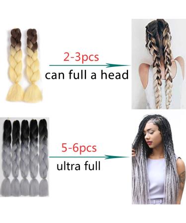 Showjarlly Jumbo Braid Art Hair Extensions - 24 inch Ombre KanCalon Braid for Crochet & Box Braids - 5 Pack in Orange/Yellow/Blue/Purple/Red - Buy Online on SooperMarket.com