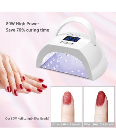 BOLASEN 80W UV Nail Lamp for Fast Gel Polish Curing | Salon Quality LED Nail Dryer with 42 Beads and 4 Timers | Auto Sensor | Gift for Women - Buy Online on SooperMarket.com