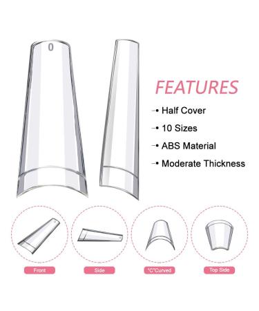 500pcs Medium Coffin Clear Acrylic Nail Tips with Acrylic Box - 10 Sizes Half Cover French False Nails for DIY Nails at Home or Salon - Buy Online on SooperMarket.com