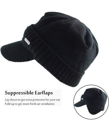 Winter Beanie with Visor & Earflaps for Men - Outdoor Fleece Hat Scarf Set in Black - Buy Online on SooperMarket.com