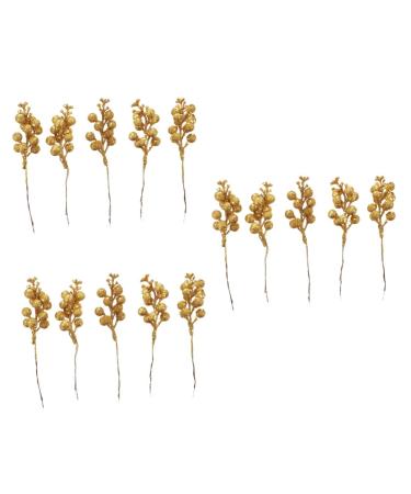 ABOOFAN 15 Pcs Christmas Faux Fruit Skewers Christmas Berries Stems Holiday Berry Garland Artificial Berry Stems Christmas Tree Picks Artificial Christmas Picks Wire Gold Powder Plant
