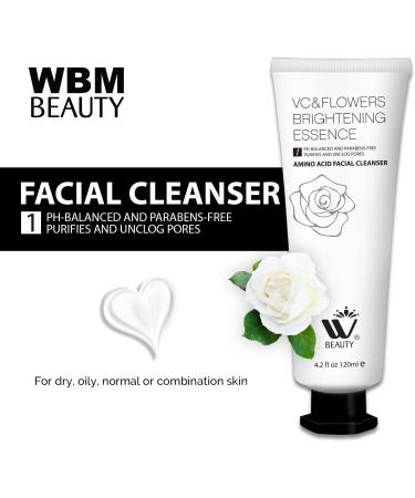 WBM Amino Acid Facial Cleanser - Anti-Aging Brightening & Acne Face Wash for All Skin Types | Organic & Natural Ingredients - 4.2 fl oz - Buy Online on SooperMarket.com
