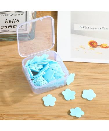 100Pcs Blue Mini Portable Travel Soap Paper Sheets Flower Shape Disposable Paper Soap Flakes Cleaning Washing Hand Toiletry Paper Soap Sheets Foot and Hand Care Cleansers