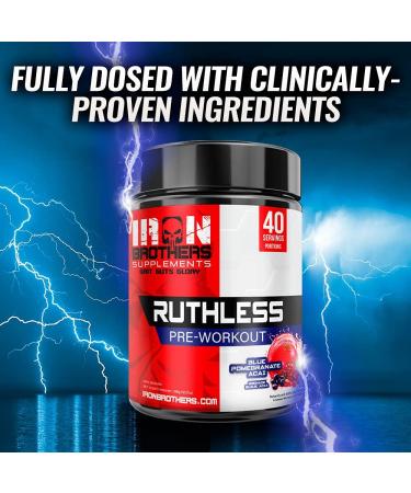 Iron Brothers Supplements Ruthless Pre workout Powder for Women & Men | Creatine-Free Nitric Oxide Booster | Energy & Focus | Workout Supplement Bulk Pre-Workout | 40 Servings (Pomegranate Acai) - Buy Online on SooperMarket.com