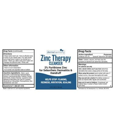 Dermaharmony 2% Pyrithione Zinc (ZnP) Liquid Cleanser - Non-Soap Wash - 4 fl oz Bottle - Buy Online on SooperMarket.com