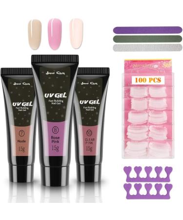3 Colors UV Gel Nail Extension Builder Gel (Nude Rose Pink Clear Nude) Nude Rose Pink Nude Clear