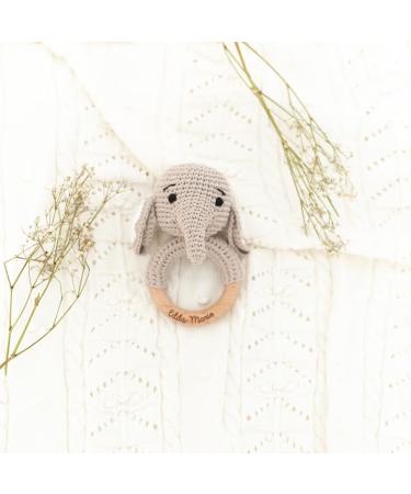 Personalized Baby Bite Ring - Engraved Elephant Teether - Unique Baptism Gift for Boys & Girls - Custom Baby Rattles from 0 Months - Buy Online on SooperMarket.com