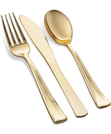 125 Piece Gold Dinnerware Party Set - Elegant Disposable Plates and Silverware for 25 Guests - Perfect for Weddings and Birthday Parties - Buy Online on SooperMarket.com