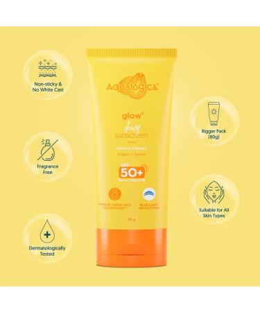 Glow+ Dewy Face Sunscreen SPF 50+ | Blue Light Protection No White Cast | Glowing Skin with Papaya & Vitamin C | 2.82 Oz - Shop Now - Buy Online on SooperMarket.com