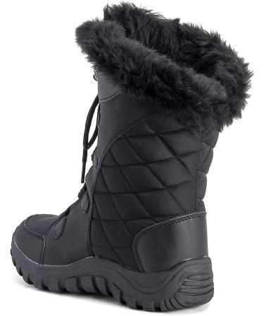 Polar Women's Quilted Faux Fur Cuff Winter Boots - Black | Duck Rubber Sole | Snow & Rain Outdoor Boot - Buy Online on SooperMarket.com