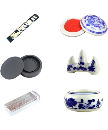 HorBous 10 PCS Chinese Calligraphy Set Inkstone + Writing and Painting Brush + Ink Block + Seal + Inkpad + Pen Rack + Water Bowl (Basic) - Buy Online on SooperMarket.com