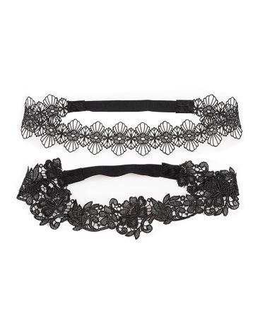Black Lace Headband Girls Black Hollow Lace Embroidery Black Flower Hair Band BBG14 (2 Pcs-D)