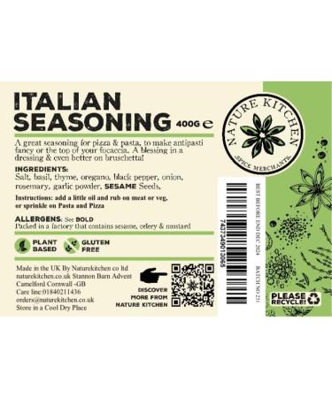Nature Kitchen Italian Seasoning 400g - Gluten-Free & Vegan Spices for Everyday Cooking - Marinades, Sauces, Frying, Baking, Grilling - Buy Online on SooperMarket.com