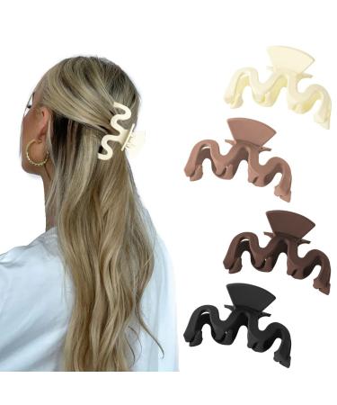 Bmobuo Hair Clips 4PCS Wavy Neutral Hair Clips Hair Claw Clips 3.5 Matte Hair Clips Claw Clips for Thick Hair Claw Hair Clips for Thin Hair Medium Hair Clips Hair Clips for Women Hair Accessories for Women