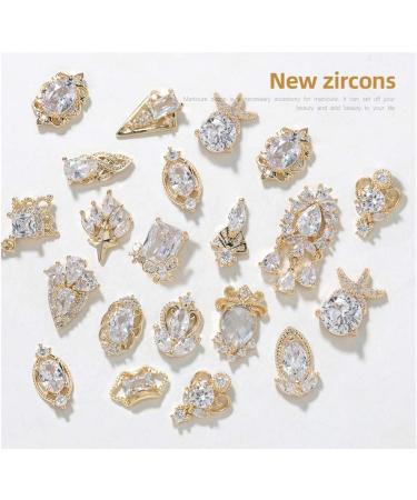 Shiny Gold Nail Art Charms Set - DIY Nail Jewelry with Zircon Alloy Gemstones - Buy Online on SooperMarket.com