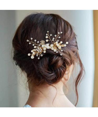 Gold Flower Leaf Wedding Hair Combs & Pins Set - Bridal Hair Accessories - Buy Online on SooperMarket.com