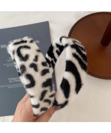 Fluffy Zebra Headband Wide Fur Headband Cute Fluffy Hairband Decorative Fuzzy Hairband Soft Plush Hair Hoop for Women Girls Zebra black white - Buy Online on SooperMarket.com