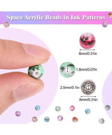 500pcs Quefe Craft Beads for Bracelets Making - Ink Patterned Space Acrylic Beads with Spacer Beads and Crystal String (8mm) - Buy Online on SooperMarket.com