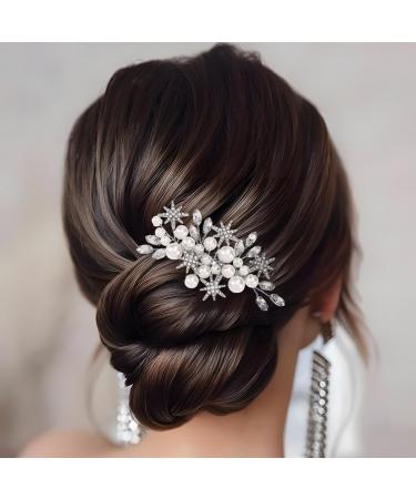 Handcess Bridal Pearls Hair Comb Splitter Rhinestone Star Hair Pieces Crystal Bridal Side Combs Wedding Hair Accessories for Women and Girls - Buy Online on SooperMarket.com