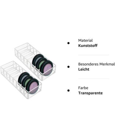 Kurtzy Transparent Acrylic Eyeshadow Makeup Organizer - 2-Piece Set with 8 Compartments for Makeup Storage & Desk Organization (21.5 x 8.5cm) - Buy Online on SooperMarket.com