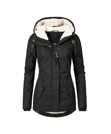 Ronony winter jacket Women Warm Functional Jacket Windproof Stepp Jacket Lang Steppmantel with fleece Feeded women thick winter parka trench coat winter coat outdoor jacket with hood fleece jacket XL 1#black