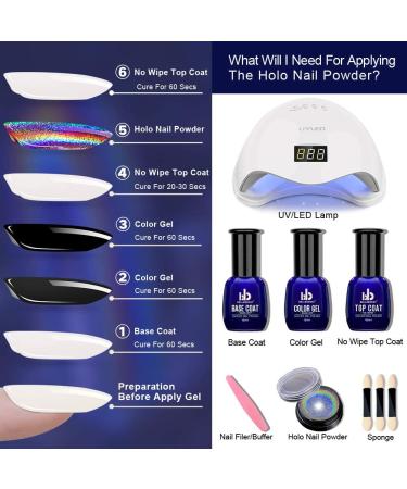 Holographic Nail Powder Set - Chrome Rainbow Unicorn Effect with Sponge Tool - 3pcs 0.04oz - Nail Art Glitter Dust for DIY Manicure - Buy Online on SooperMarket.com