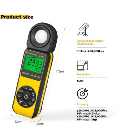 AP-881E Lux Meter for Plants - 3999 Display, Range 0-1300,000Lux, Lux/Fc Unit, MAX/MIN, Backlight, Data Hold, Data Storage - Shop Now - Buy Online on SooperMarket.com