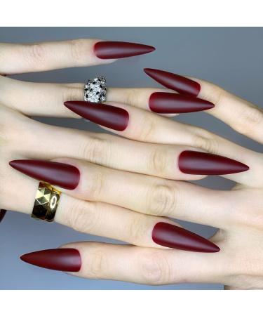 Redykat 24PCS XL Stiletto Matte Press On Nails - Salon Quality Extra Long Dark Red False Nails for Quick Home Manicure - Buy Online on SooperMarket.com