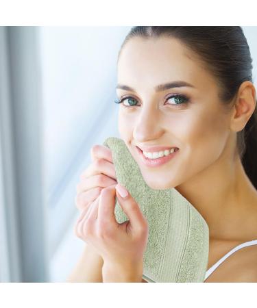 Ultra Soft Cotton Face Towels Washcloths Bulk - 12 Pack for Men or Women | Absorbent Bath Towels Set for Hotel, Spa, Kitchen | Multi-Purpose Wash Rags in Sage Color - Buy Online on SooperMarket.com