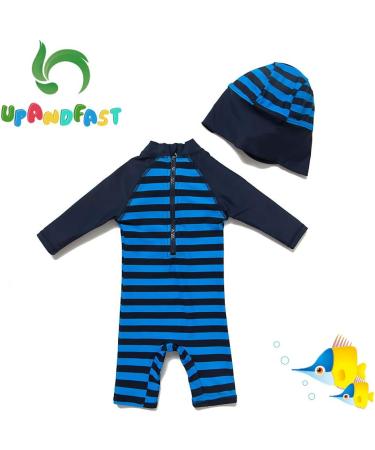 UPF 50+ Baby Boy Swimwear Set with Sun Hat | Navy One Piece Zip Swimsuit | 3-6 Months - Buy Online on SooperMarket.com