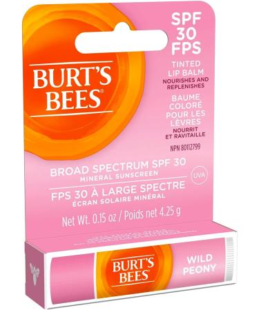 Burt s Bees Tinted Lip Balm SPF 30 100% Natural Origin Mineral Sunscreen Wild Peony Mother's Day Gift 1 Tube in Blister Box - Buy Online on SooperMarket.com