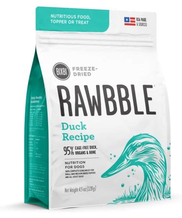 BIXBI Rawbble Freeze Dried Dog Food Duck Recipe 4.5 oz - 95% Meat & Organs, No Fillers - USA Made in Small Batches - Buy Online on SooperMarket.com