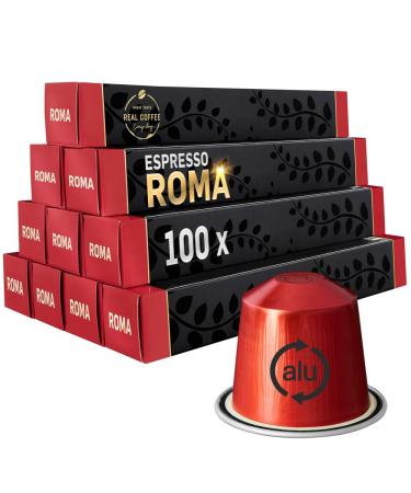 Real Kick-Starter | Italian Robusta Beans | Velvety Crema | Roma Espresso: 100 capsules compatible with Nespresso | 100% Dark | Fair Trade Certified Espresso Roma 100 Count (Pack of 1)