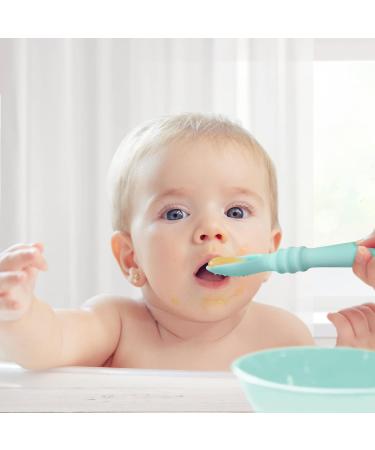 Vicloon Baby Fork and Spoon Set - Silicone Self Feeding Utensil for Infant Toddler - Easy Grip Toddler Cutlery Kit - Blue - Buy Online on SooperMarket.com