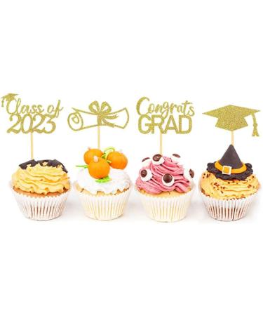 JINGLING Graduation Cake Lids Cupcake Toppers with Graduation Pack of 24 - Glitter Class of 2023 Graduation Cupcake Toppers Diploma Grade Caps Cake Toppers Picks for Graduation Gold - Buy Online on SooperMarket.com