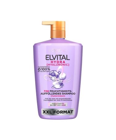 L'Or al Paris Elvital Moisturizing XXL shampoo for shiny and healthy hair with hyaluron for a moisture boost Hydra Hyaluronic 1000 ml 1 L (1 Pack)