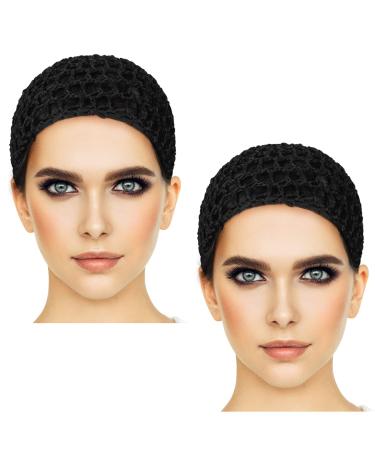 Etercycle 2 Pieces Mesh Crochet Hair Net Snoods  Soft Rayon Knit Crochet Hairnet Hair Cover Accessory Crocheted Sleep Cap for Women (Black)