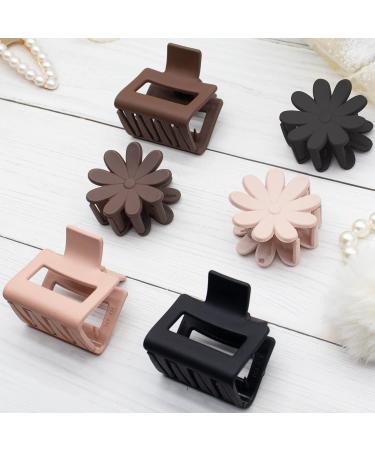 6 Pack Small Flower Claw Clips - Neutral Colors Non-Slip Hair Clips for Thin Hair - 2 Inch Rectangle Design for Women & Girls - Buy Online on SooperMarket.com