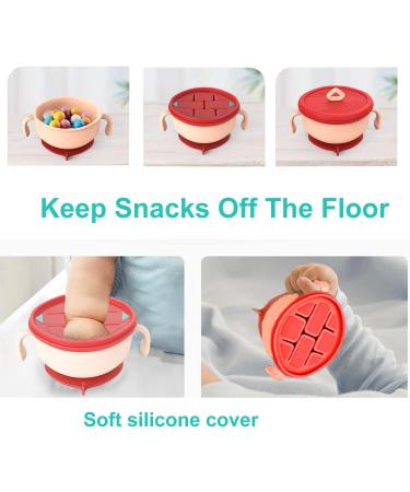 EasyRuir 3 in 1 Baby Bowl with Lid, Straw, and Snack Insert | Suction Toddler Bowl - BPA Free Self-Feeding Training Utensils | Pink - Buy Online on SooperMarket.com