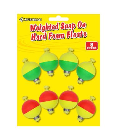 XFISHMAN Weighted-Bobbers-for-Fishing-Floats-Bouy Slip Bobber Fishing Corks Kit Crappie Bluegills Panfish Catfish Hand Made Foam Float Fixed Bobber 1 Inch 2 in 8-12 Pack 1 Round 8 Pack