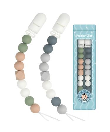 Kowlone pacifier chain young girls silicone dummy clips pacifier band pacifier chains pacifier clips holder for baby shower 2-pack (gray green) A: gray green