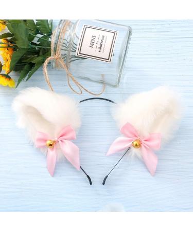 zalati Fox Ears Headband Plush Handmade Hairband Cute Style with Bowknot & Small Bells for Halloween Christmas Cosplay Party Costume Party Decor - White - Buy Online on SooperMarket.com