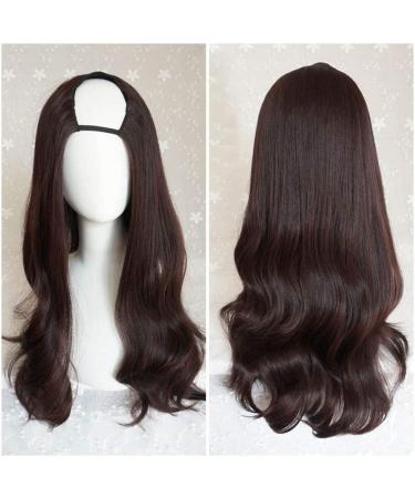 GJBXP Harajuku Fashion Long Wavy Curly Fluffy U-Shaped Wigs Heat Resistant Synthetic Fiber Ombre Mixed Dark Roots Hair for Girls 28inches/ 70cm M R